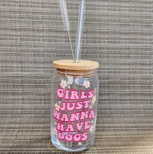 🟣FIRM PRICE🟣 NEW Girls just wanna have dogs Libbey 16oz Glass Can